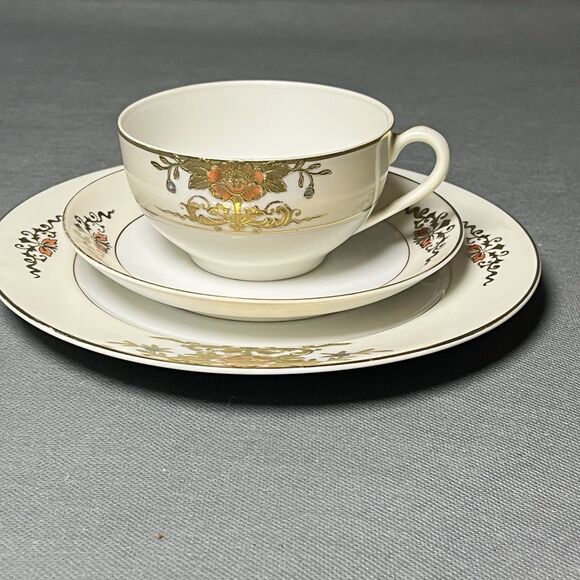 Noritake China Teacup Saucer Luncheon Plate #42200 Floral Gold Embossed - Picture 2 of 15